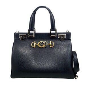 Gucci Shoulder Bag Zumi Small Top Handle Leather Logo Black